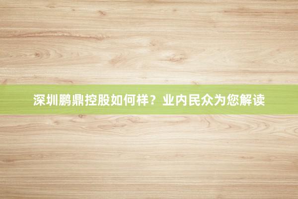深圳鹏鼎控股如何样？业内民众为您解读